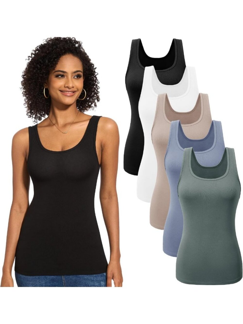 5 Pack Ribbed Tank Tops for Women - Versatile Layering Undershirts, Comfortable